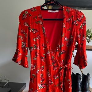 Zara red floral wrap jumpsuit dress